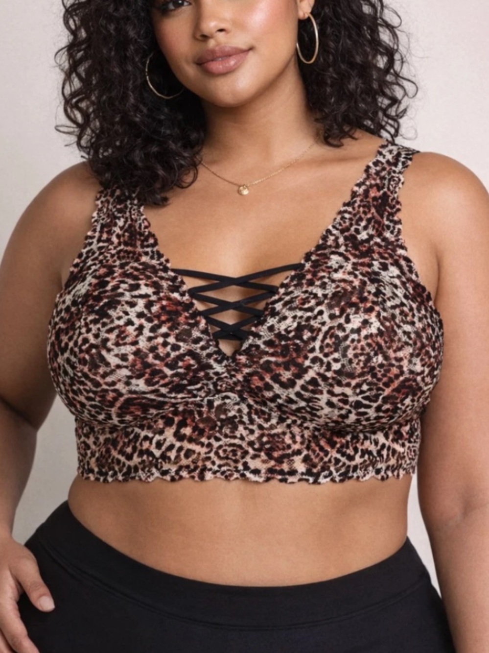 Torrid curve 4 Leopard Print Lattice Bralette in Brown